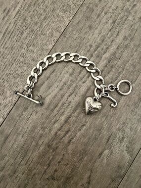 Juicy Couture Silver Heart Charm Toggle Bracelet